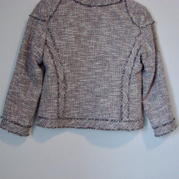 Banana Republic Tweed Linen Blend Jacket Blazer Fringe Collarless Size 4 - Picture 14 of 16